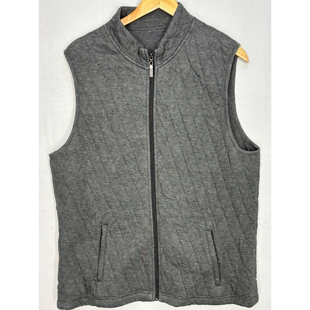 Mizzen+Main Full Zip Quilted Vest Mens Heather Gray Pockets Outdoor Large